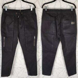 Italymorn Black Cotton Stretch Twill Tapered Cargo Pants